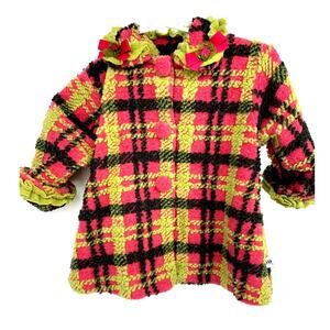Corky & Company Plaid Coats Pink Green Ruffled Button Up Girls Toddler Size 3T